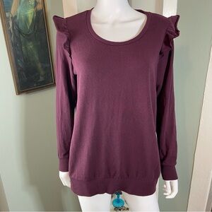 Torrid Sz 00 Plum eggplant sweatshirt ruffle shoulders Knit Top Large L